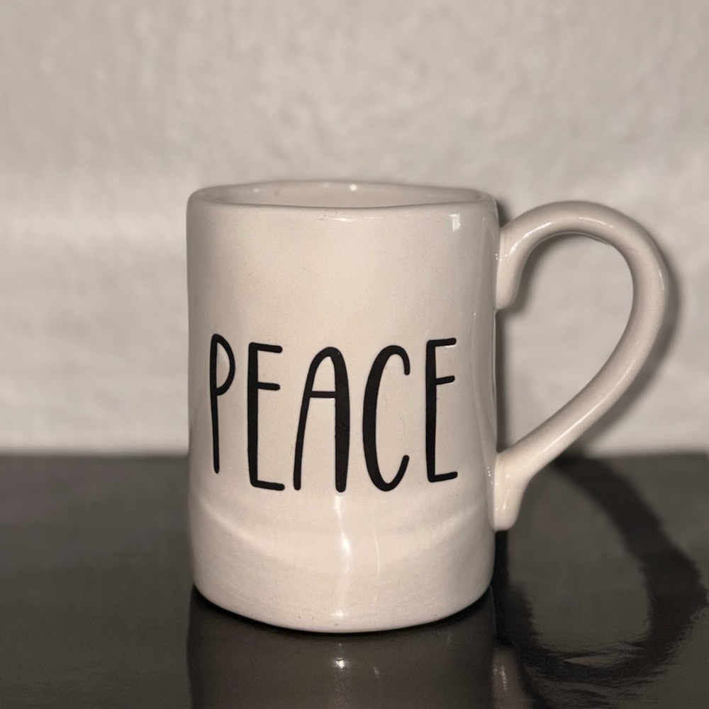 Pier 1 Cream 'Peace' Ceramic Mug